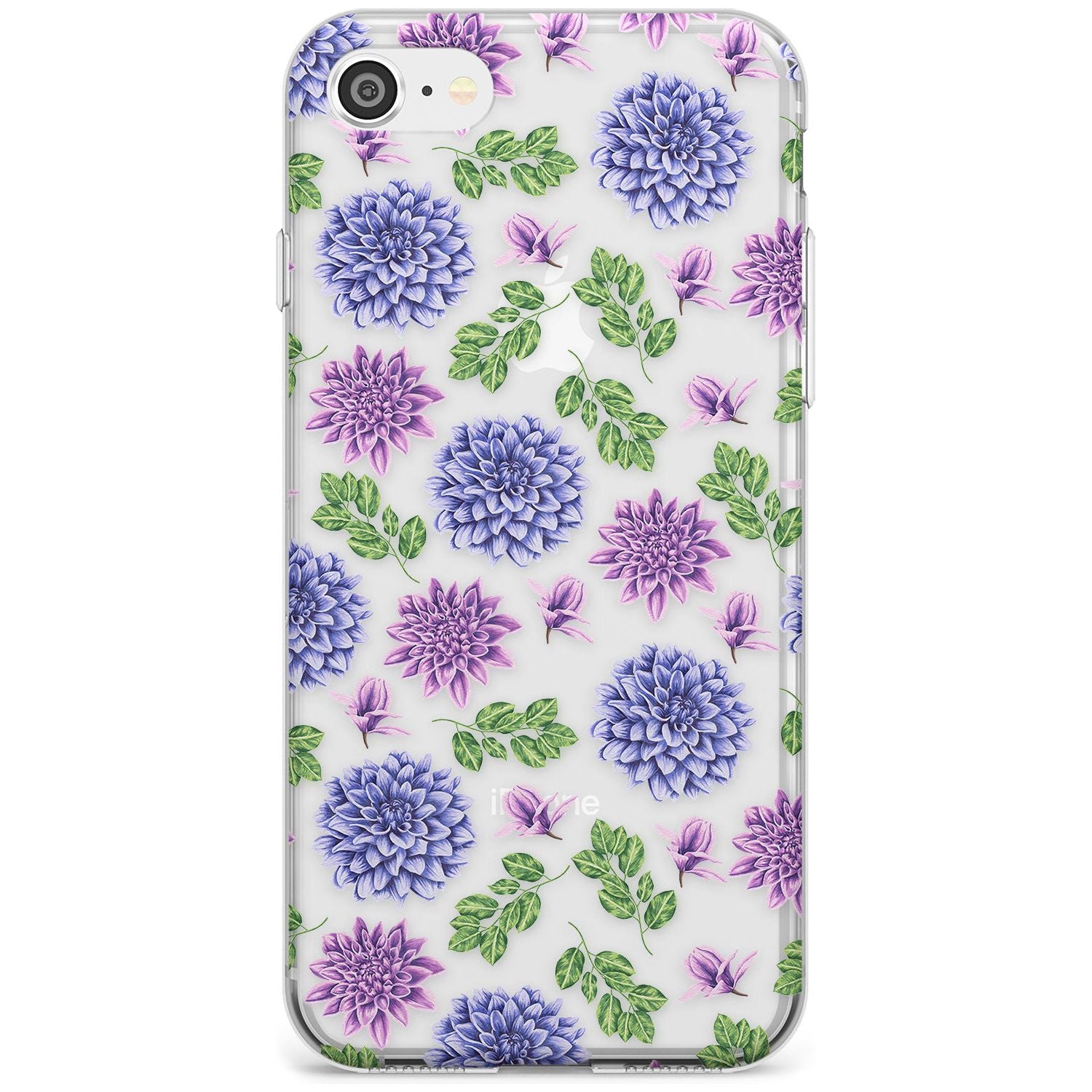 Purple Dahlias Transparent Floral Slim TPU Phone Case for iPhone SE 8 7 Plus
