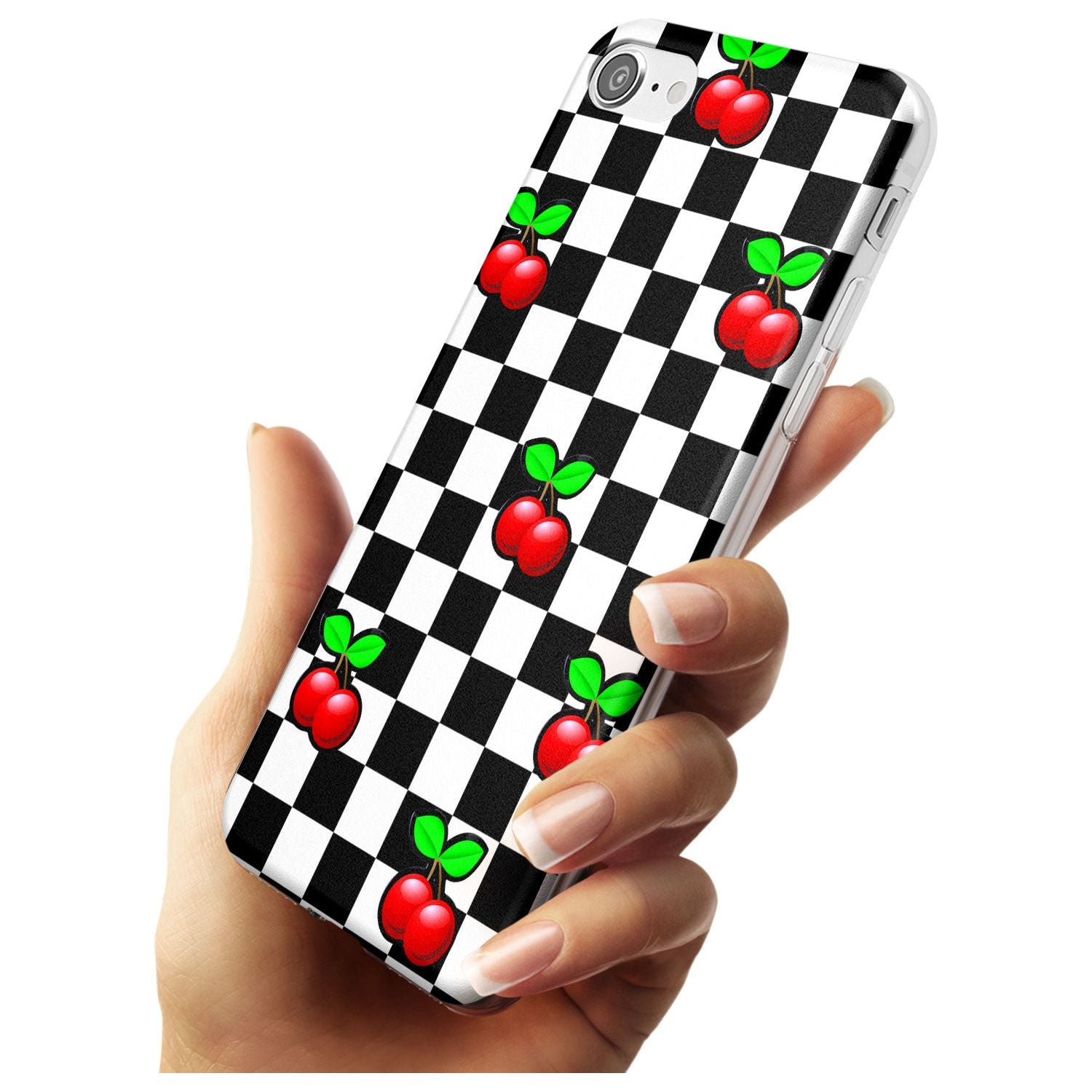 Checkered Cherry Slim TPU Phone Case for iPhone SE 8 7 Plus