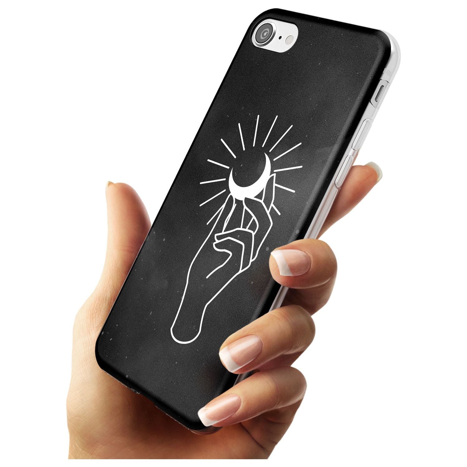 Hand Holding Moon Black Impact Phone Case for iPhone SE 8 7 Plus