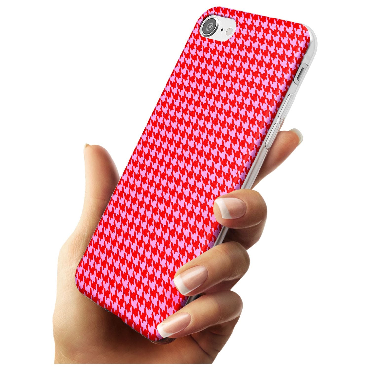 Neon Pink & Red Houndstooth Pattern Slim TPU Phone Case for iPhone SE 8 7 Plus