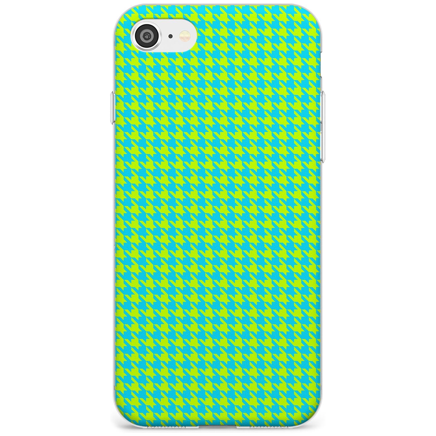 Neon Lime & Turquoise Houndstooth Pattern Slim TPU Phone Case for iPhone SE 8 7 Plus