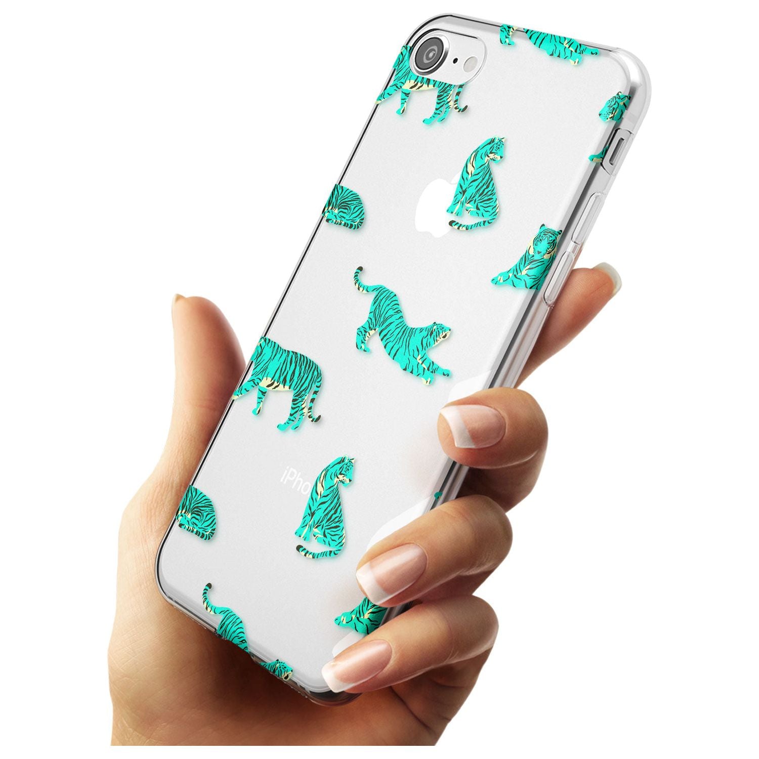 Turquoise Tiger Jungle Cat Pattern Slim TPU Phone Case for iPhone SE 8 7 Plus
