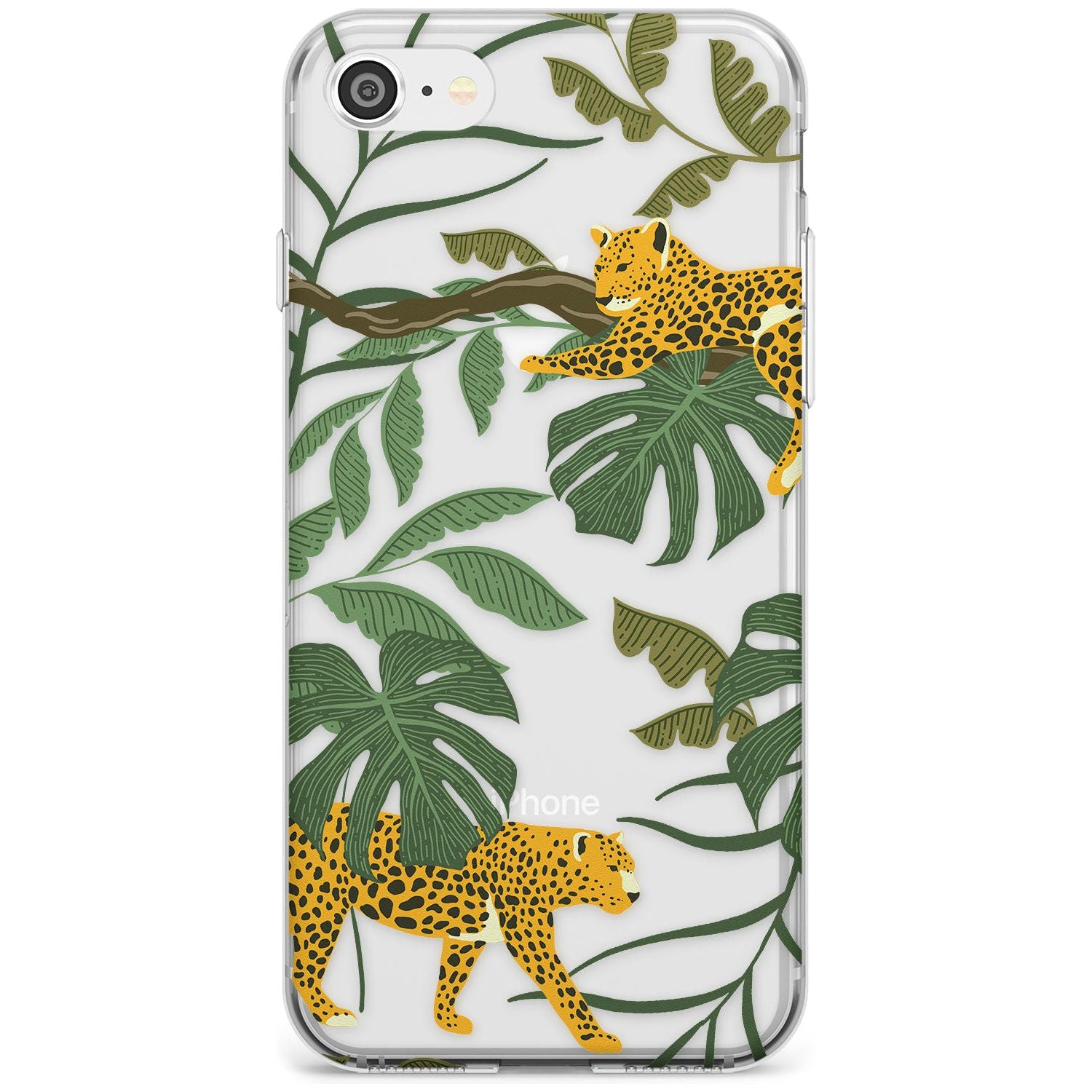 Two Jaguars & Foliage Jungle Cat Pattern Slim TPU Phone Case for iPhone SE 8 7 Plus
