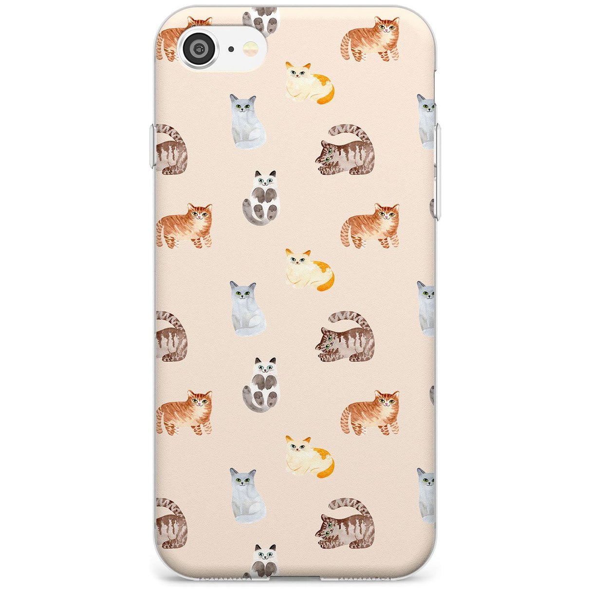 Cute Cat Pattern Black Impact Phone Case for iPhone SE 8 7 Plus