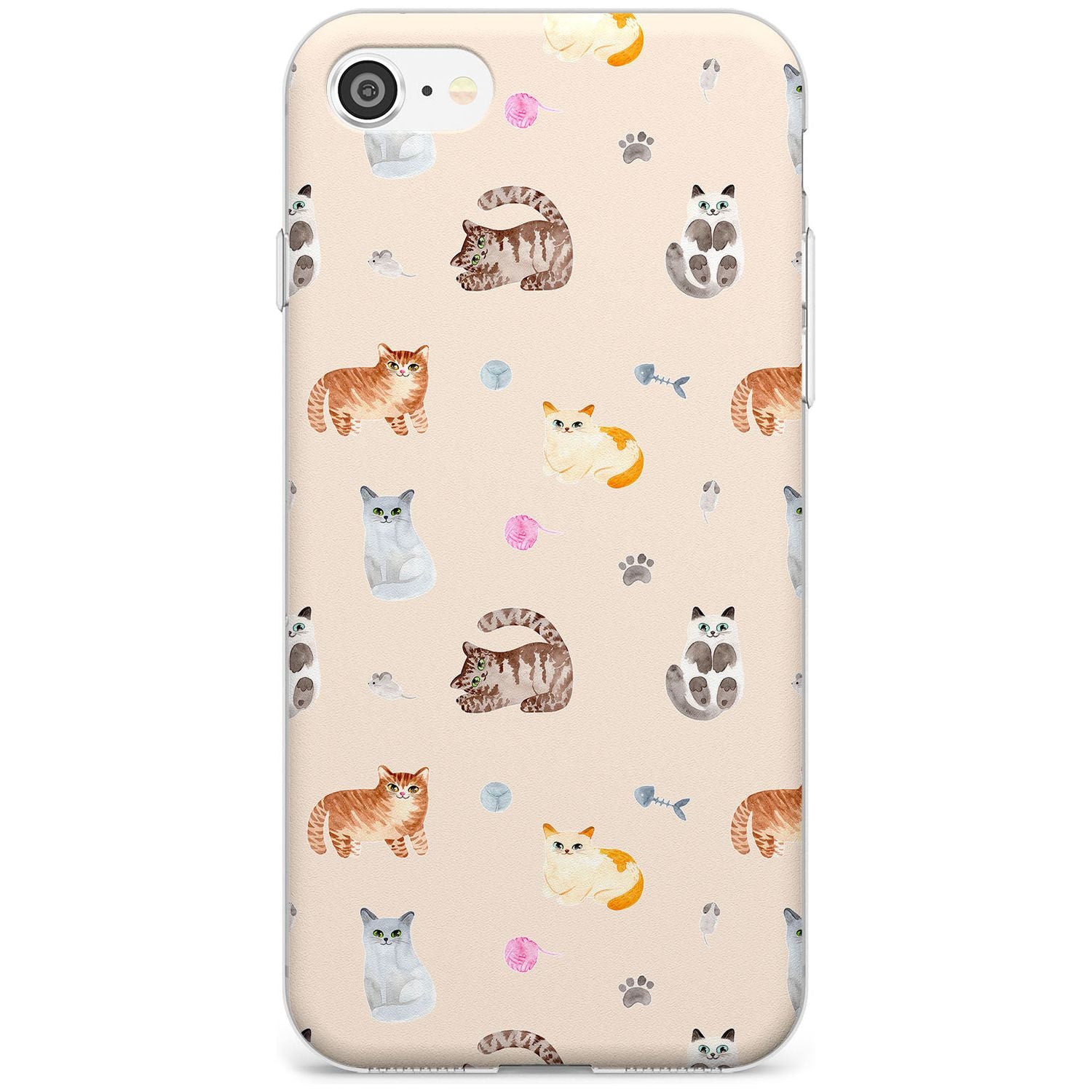 Cats with Toys Black Impact Phone Case for iPhone SE 8 7 Plus