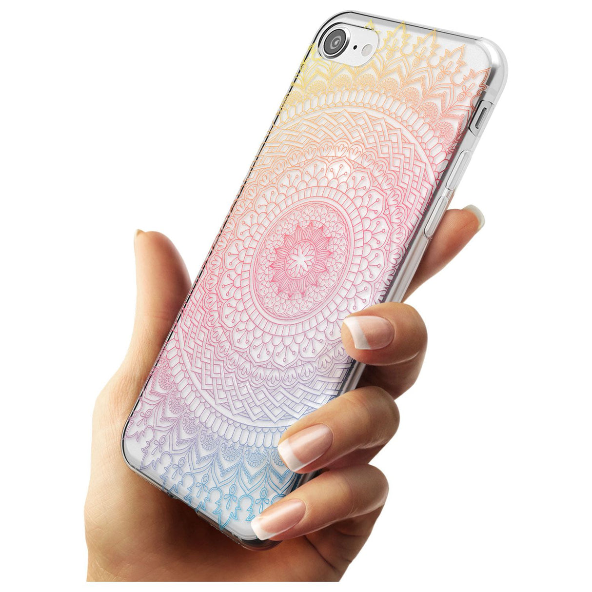 Large Rainbow Mandala Transparent Design Black Impact Phone Case for iPhone SE 8 7 Plus