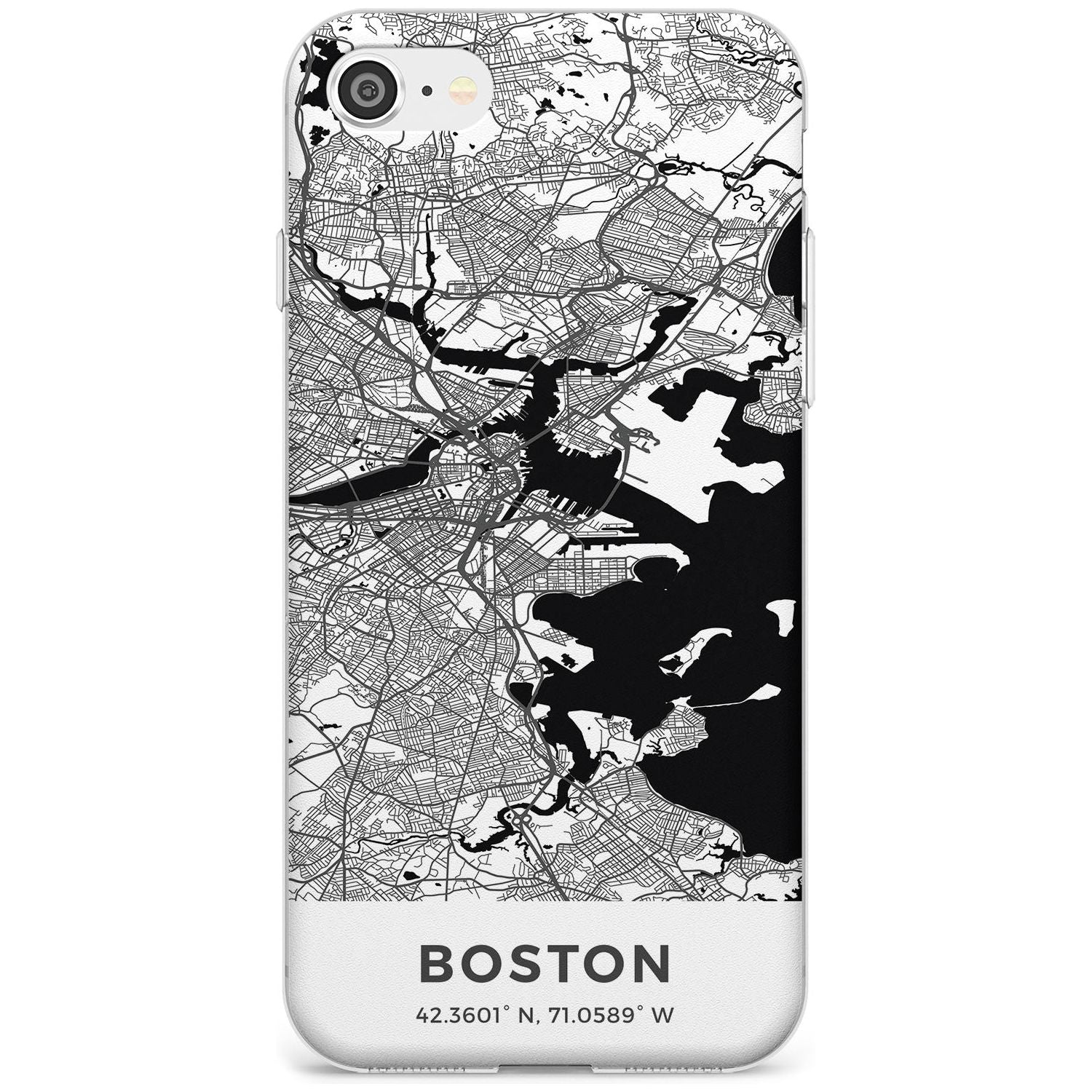Map of Boston, Massachusetts Slim TPU Phone Case for iPhone SE 8 7 Plus