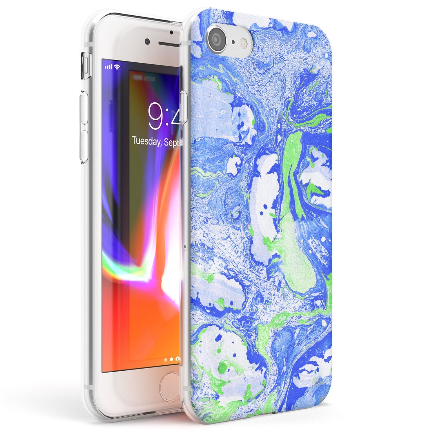 Dark Blue & Green Marbled Paper Pattern Phone Case iPhone 7/8 / Clear Case,iPhone SE / Clear Case Blanc Space