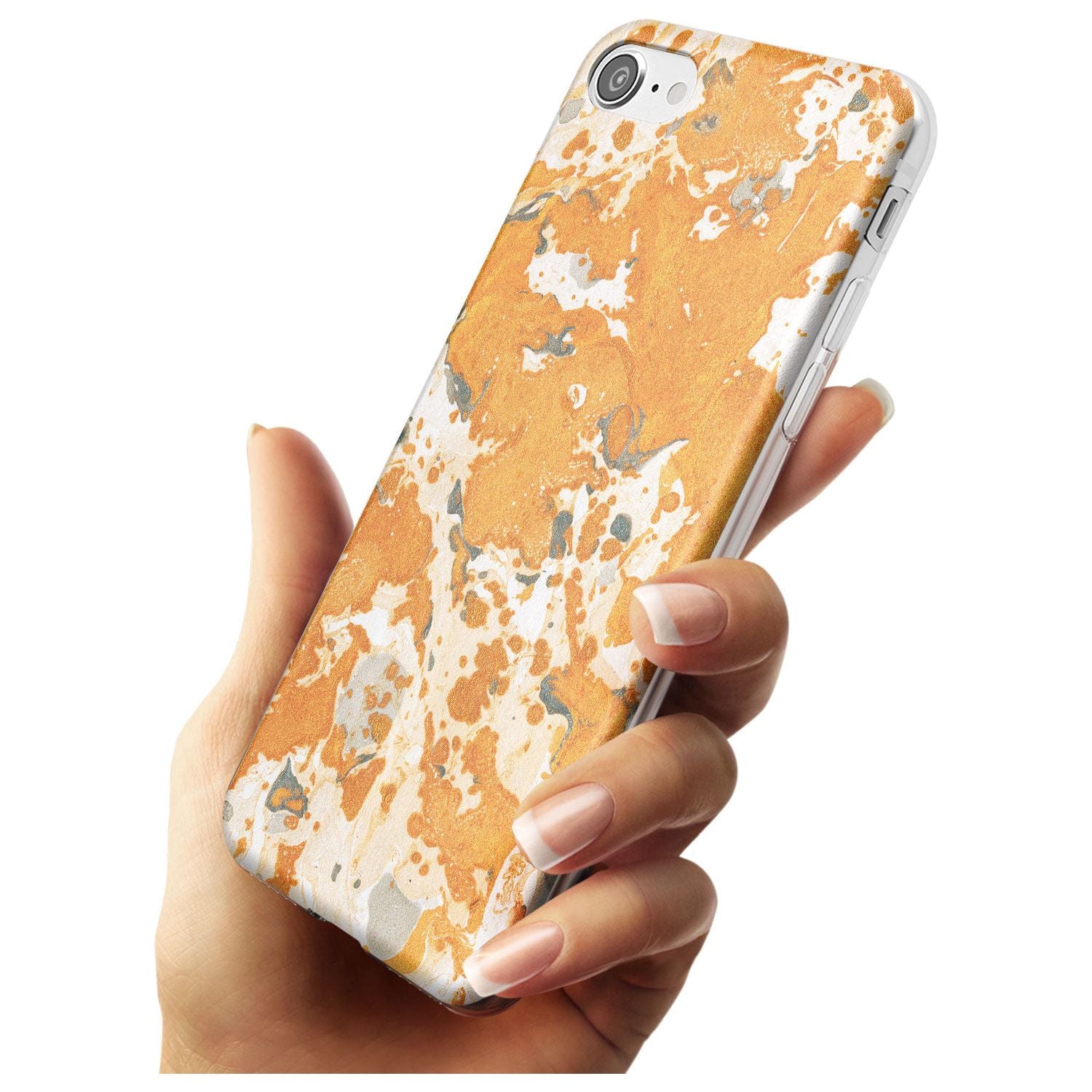 Orange Marbled Paper Pattern Slim TPU Phone Case for iPhone SE 8 7 Plus