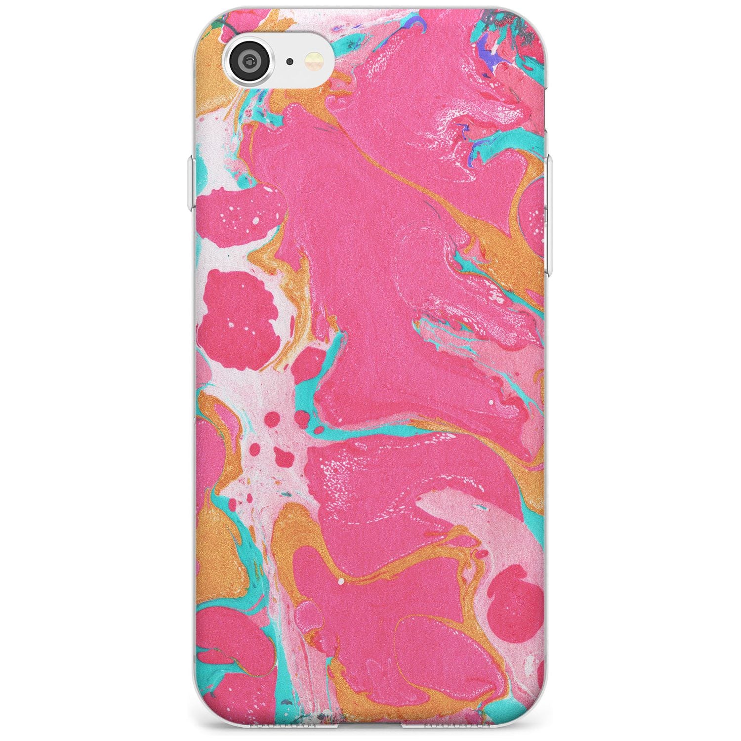 Pink, Orange & Turquoise Marbled Paper Pattern Slim TPU Phone Case for iPhone SE 8 7 Plus