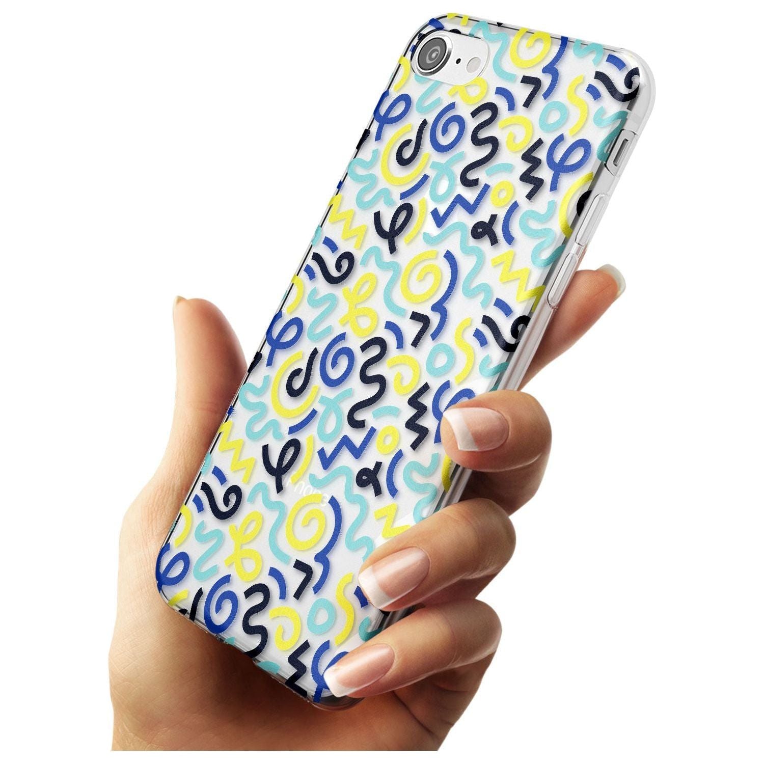 Blue & Yellow Shapes Memphis Retro Pattern Design Slim TPU Phone Case for iPhone SE 8 7 Plus