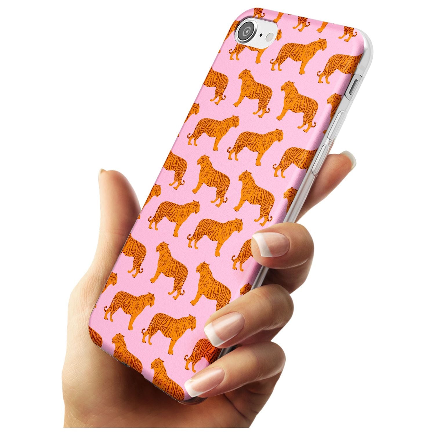 Tigers on Pink Pattern Slim TPU Phone Case for iPhone SE 8 7 Plus