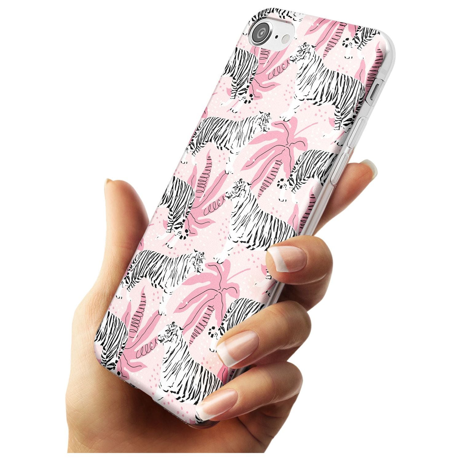 White Tigers on Pink Pattern Slim TPU Phone Case for iPhone SE 8 7 Plus