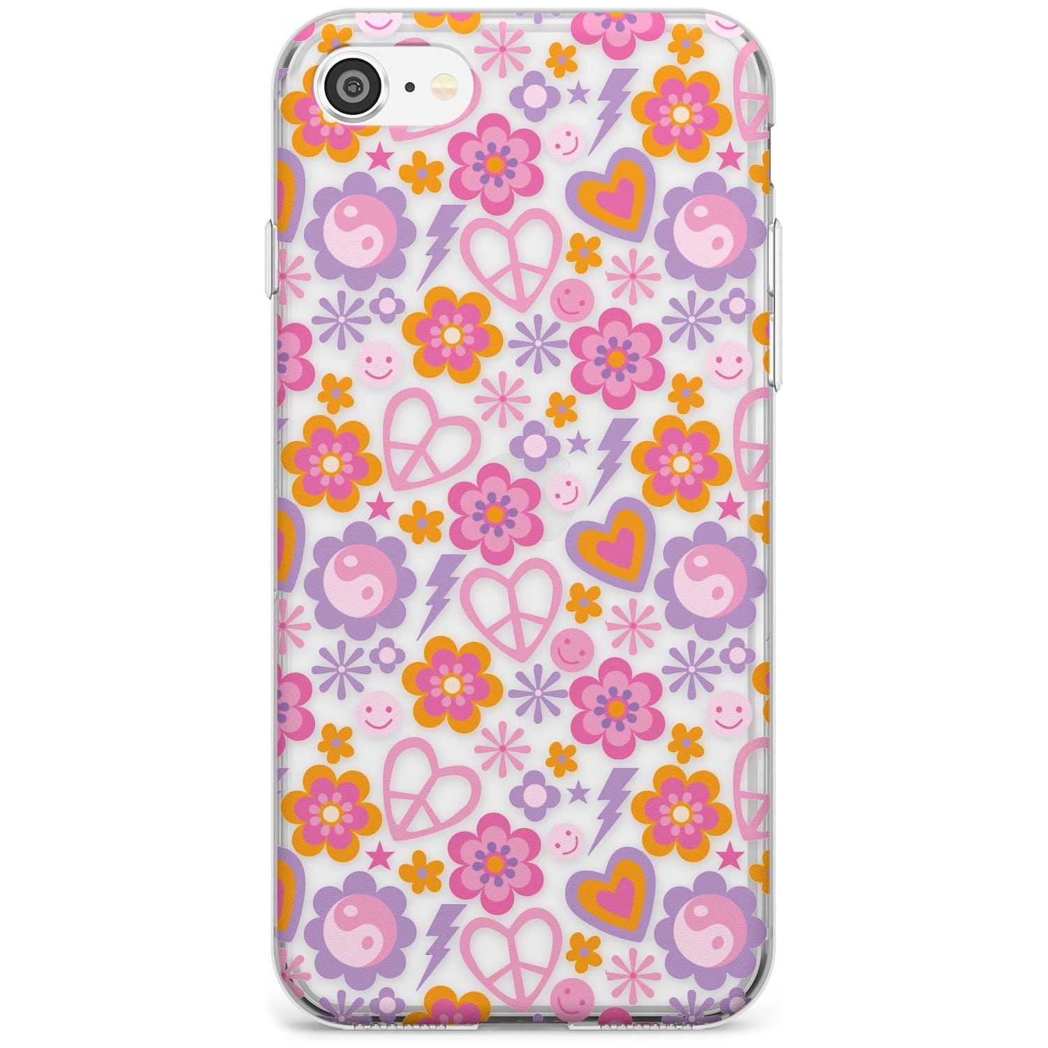 Peace, Love and Flowers Pattern Slim TPU Phone Case for iPhone SE 8 7 Plus