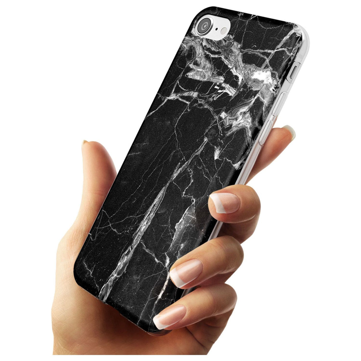 Black Onyx Marble Texture Black Impact Phone Case for iPhone SE 8 7 Plus