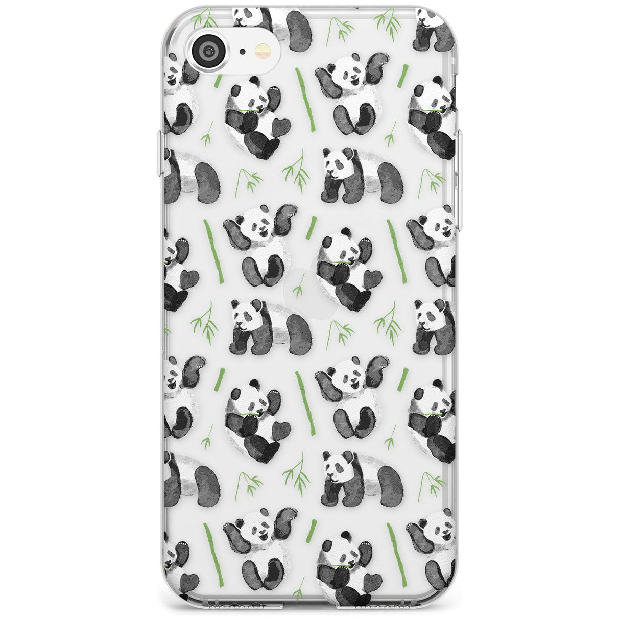 Watercolour Panda Pattern Black Impact Phone Case for iPhone SE 8 7 Plus