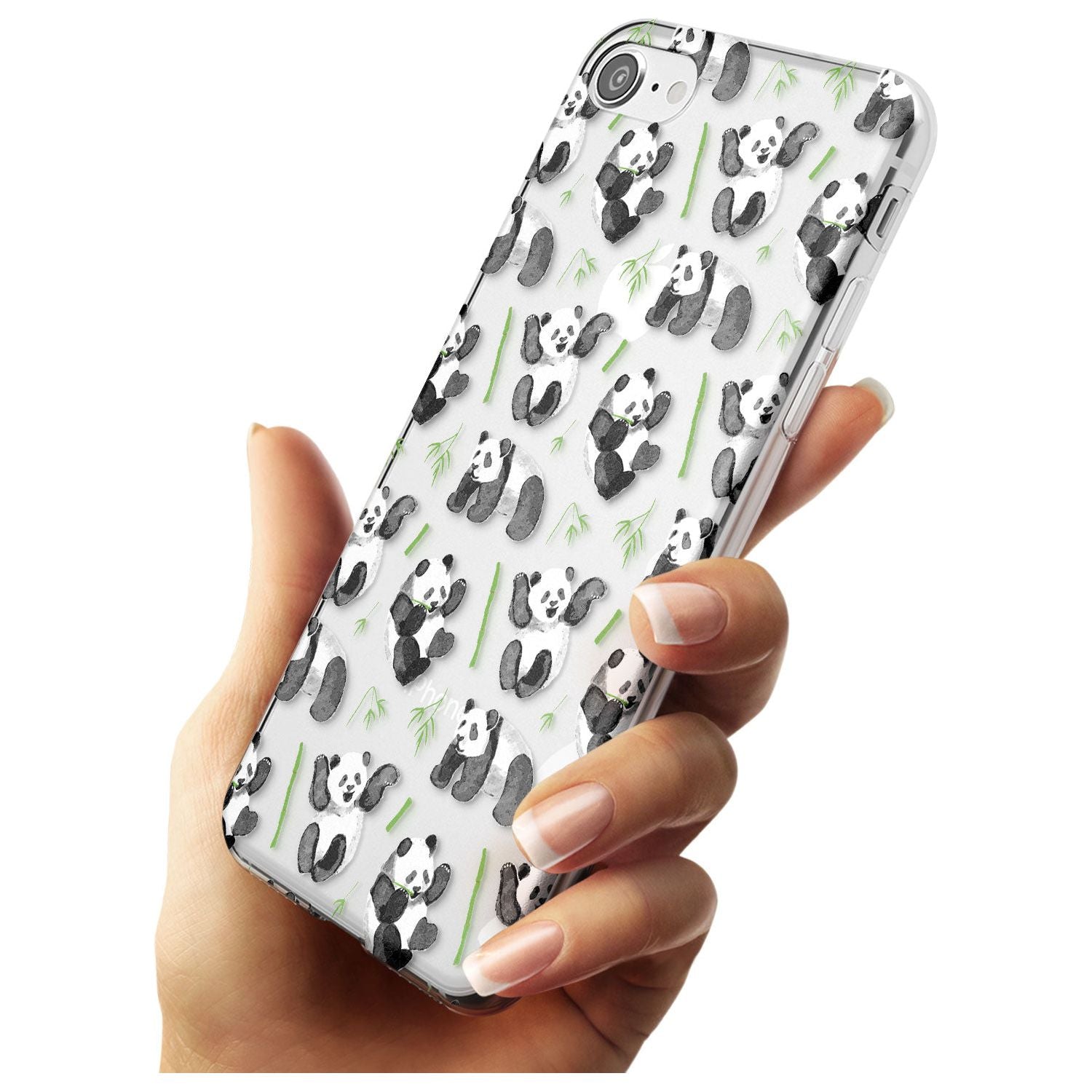 Watercolour Panda Pattern Black Impact Phone Case for iPhone SE 8 7 Plus