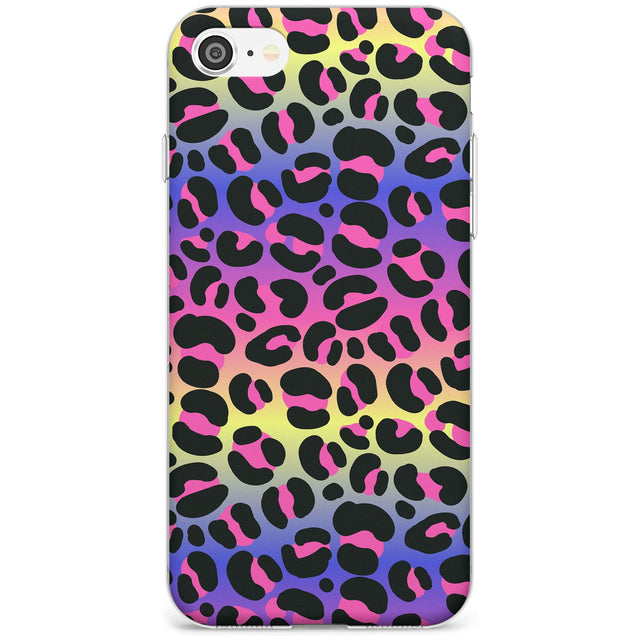 Rainbow Gradient Leopard Print Black Impact Phone Case for iPhone SE 8 7 Plus