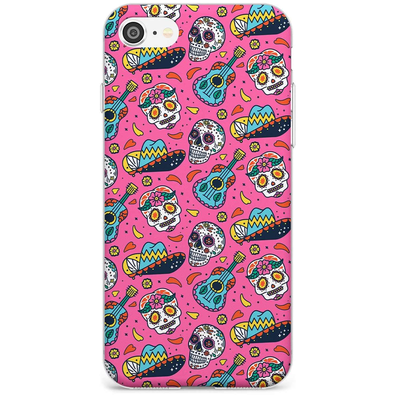 Pink Day of The Dead Pattern Slim TPU Phone Case for iPhone SE 8 7 Plus
