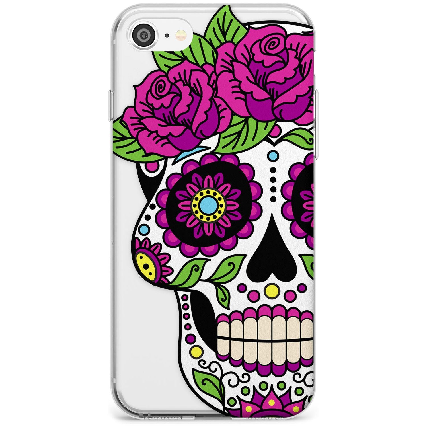 Purple Floral Sugar Skull Slim TPU Phone Case for iPhone SE 8 7 Plus