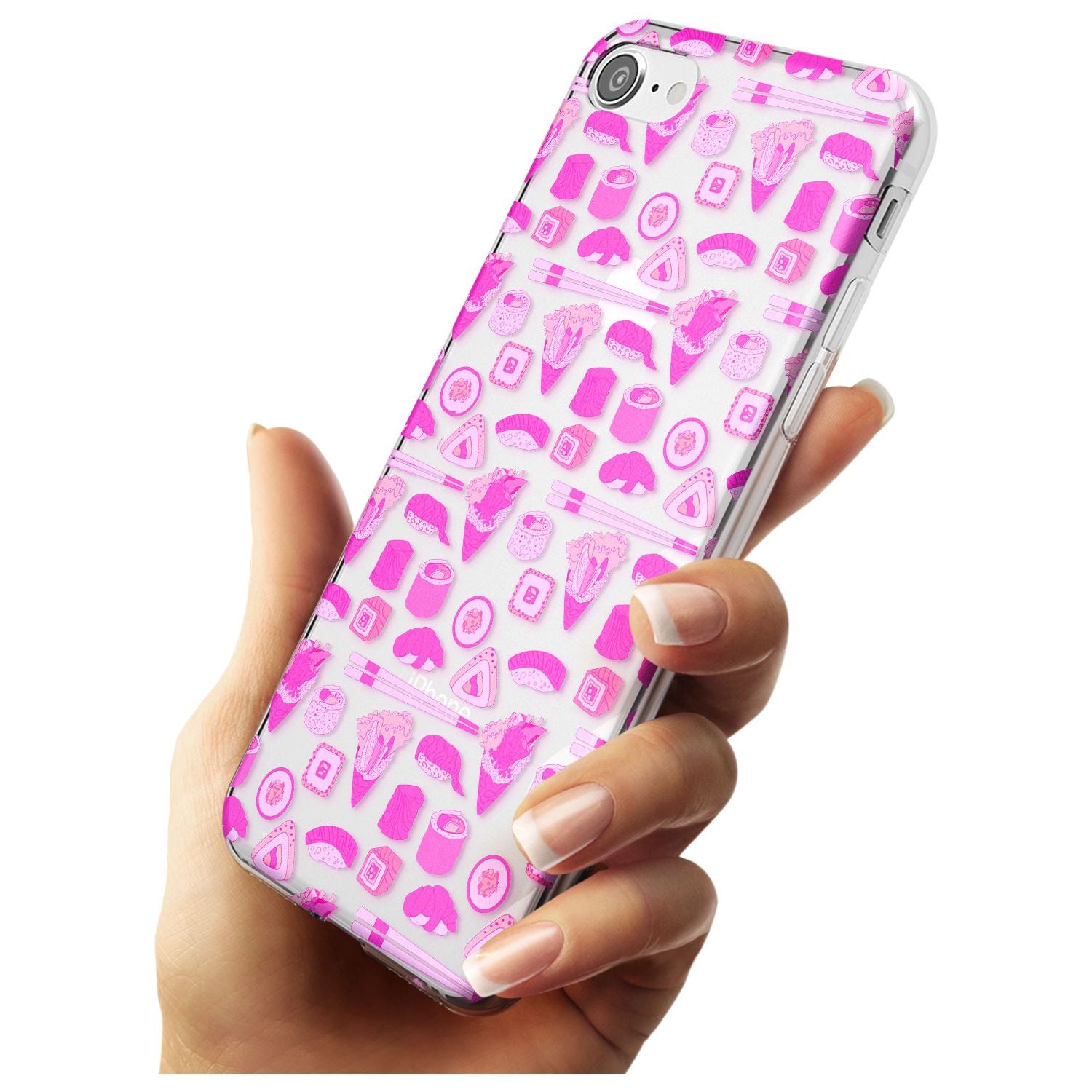 Bright Pink Sushi Pattern Slim TPU Phone Case for iPhone SE 8 7 Plus