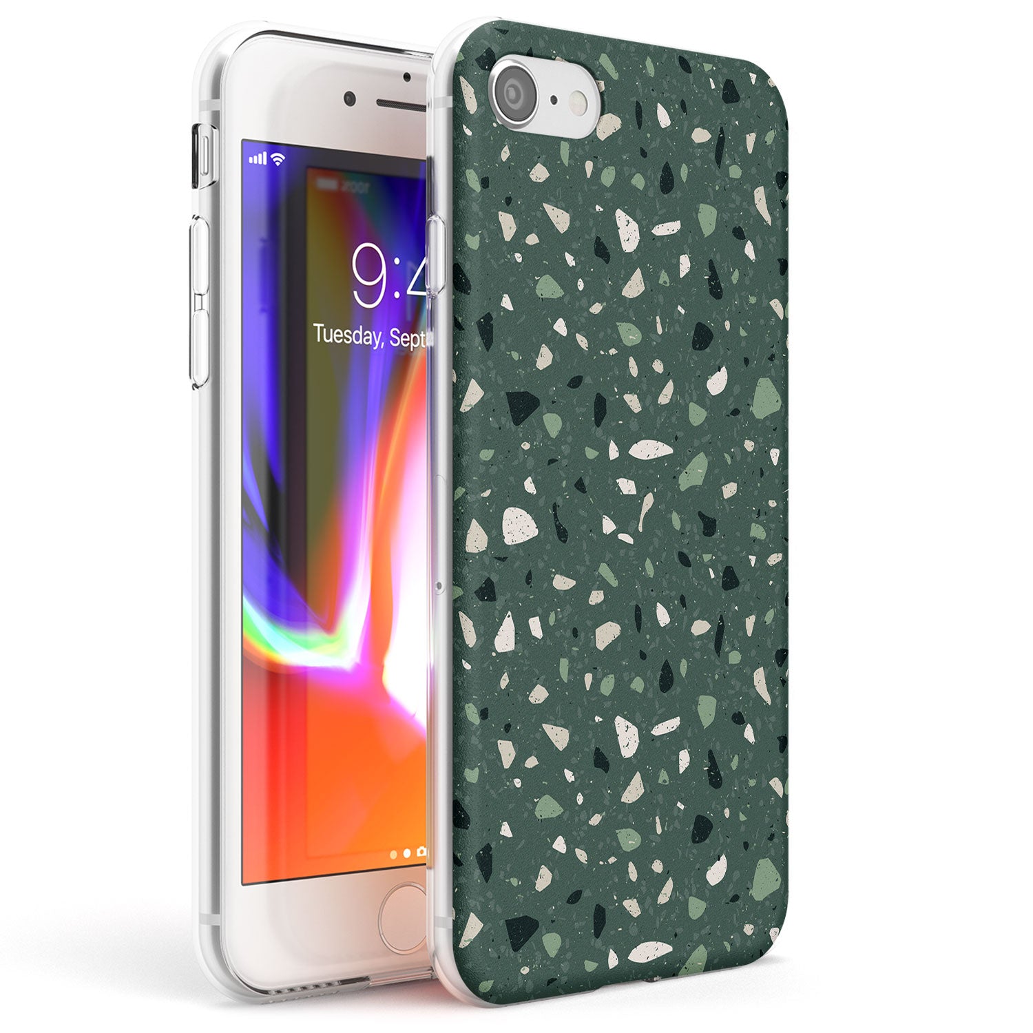Green & Cream Terrazzo Pattern Phone Case iPhone 7/8 / Clear Case,iPhone SE / Clear Case Blanc Space