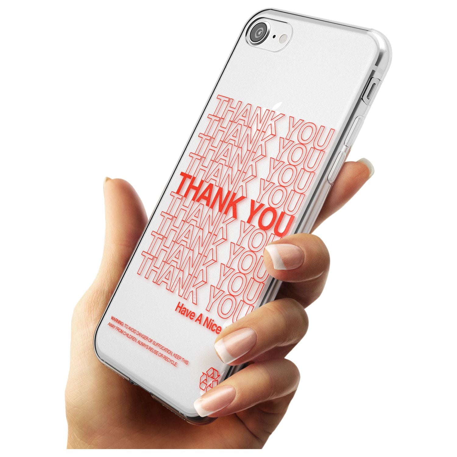 Classic Thank You Bag Design: Solid White + Red Slim TPU Phone Case for iPhone SE 8 7 Plus
