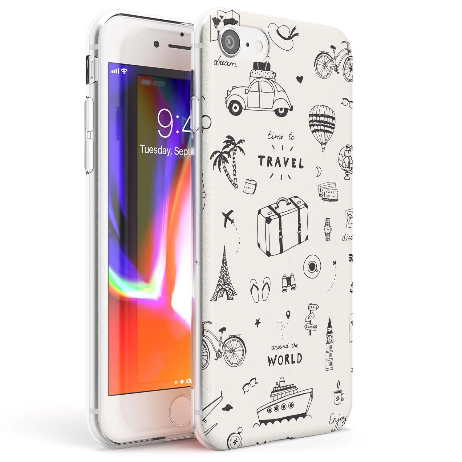 Cute Travel Pattern, White on Phone Case iPhone 7/8 / Clear Case,iPhone SE / Clear Case Blanc Space