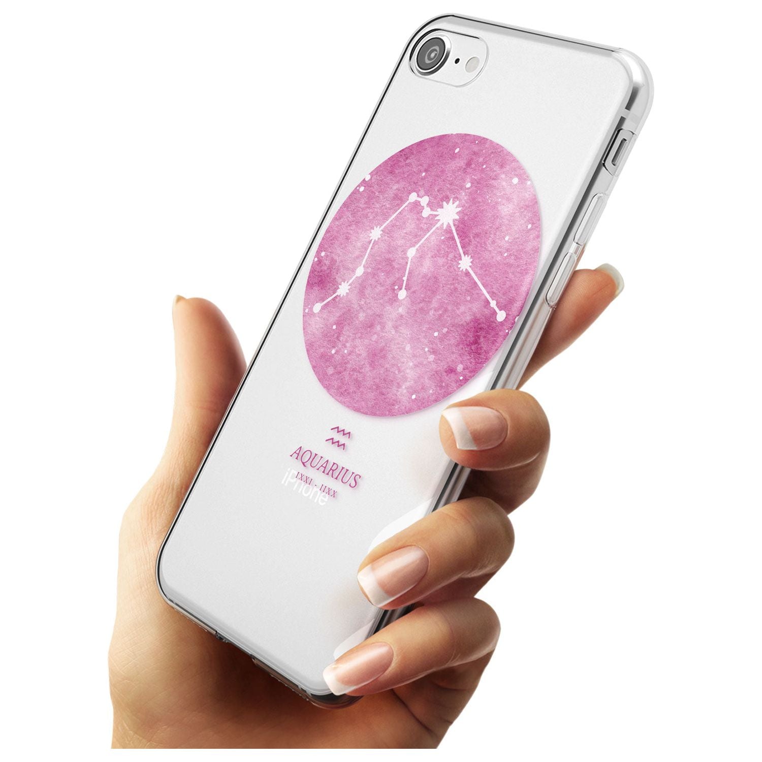 Aquarius Zodiac Transparent Design - Pink Slim TPU Phone Case for iPhone SE 8 7 Plus