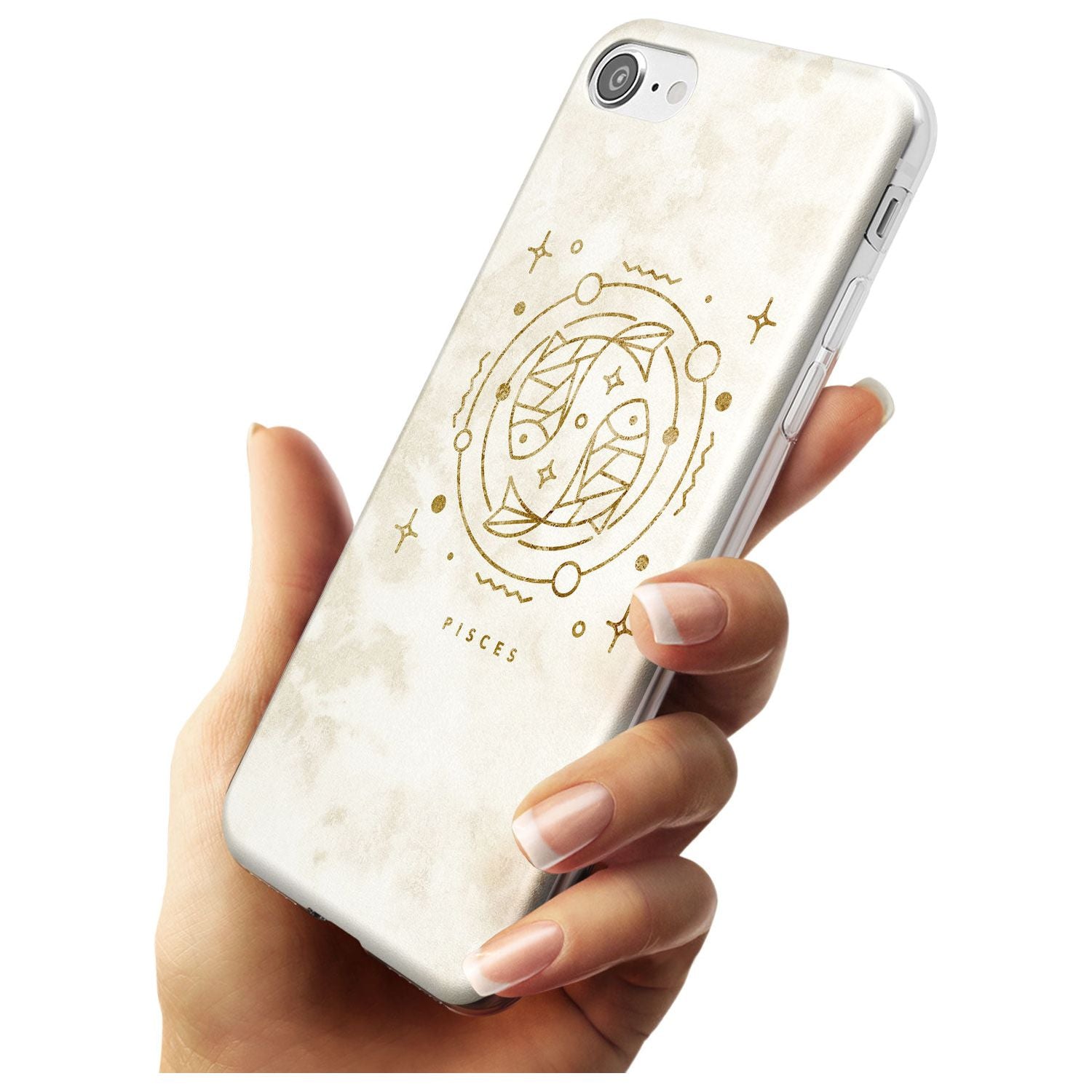 Pisces Emblem - Solid Gold Marbled Design Slim TPU Phone Case for iPhone SE 8 7 Plus