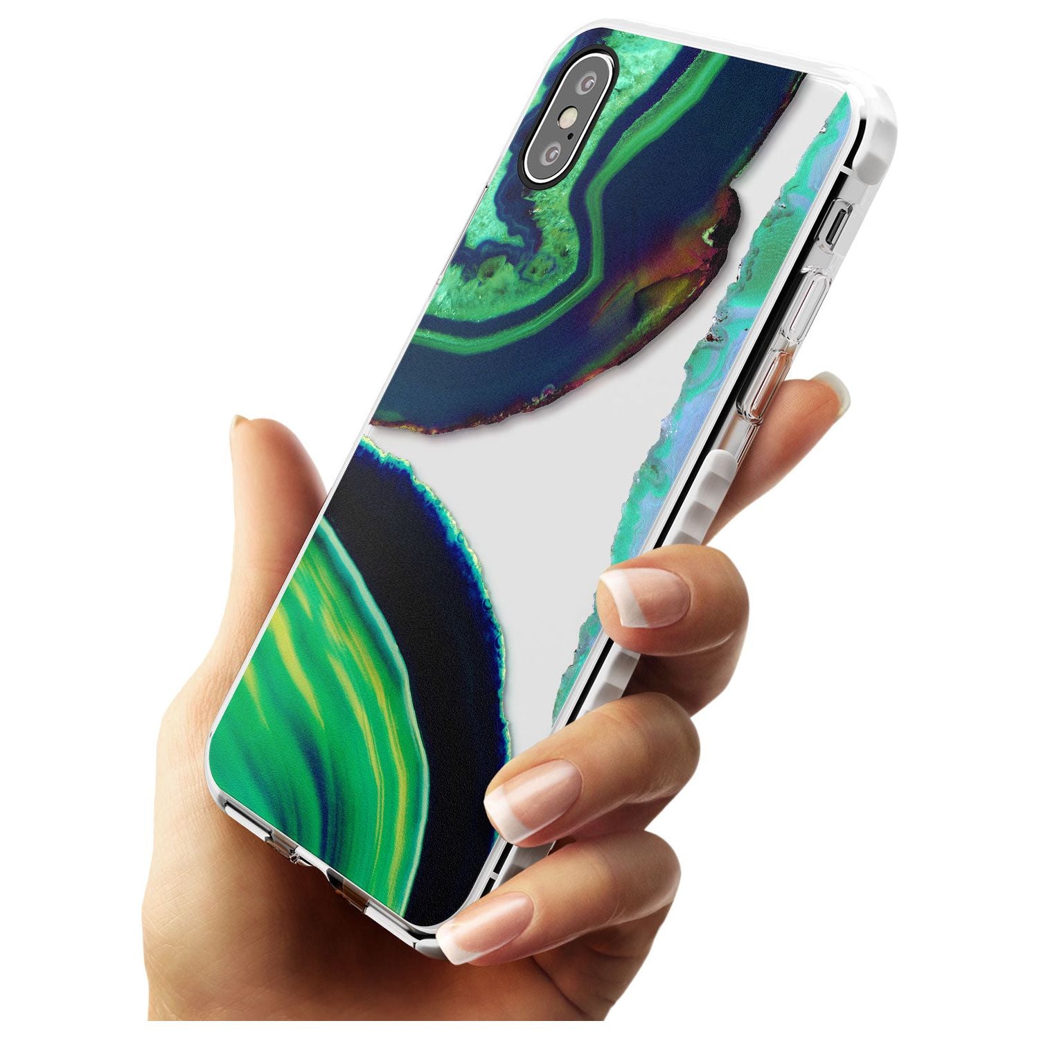 Green & Navy Gemstone Crystal Clear Design Impact Phone Case for iPhone X XS Max XR