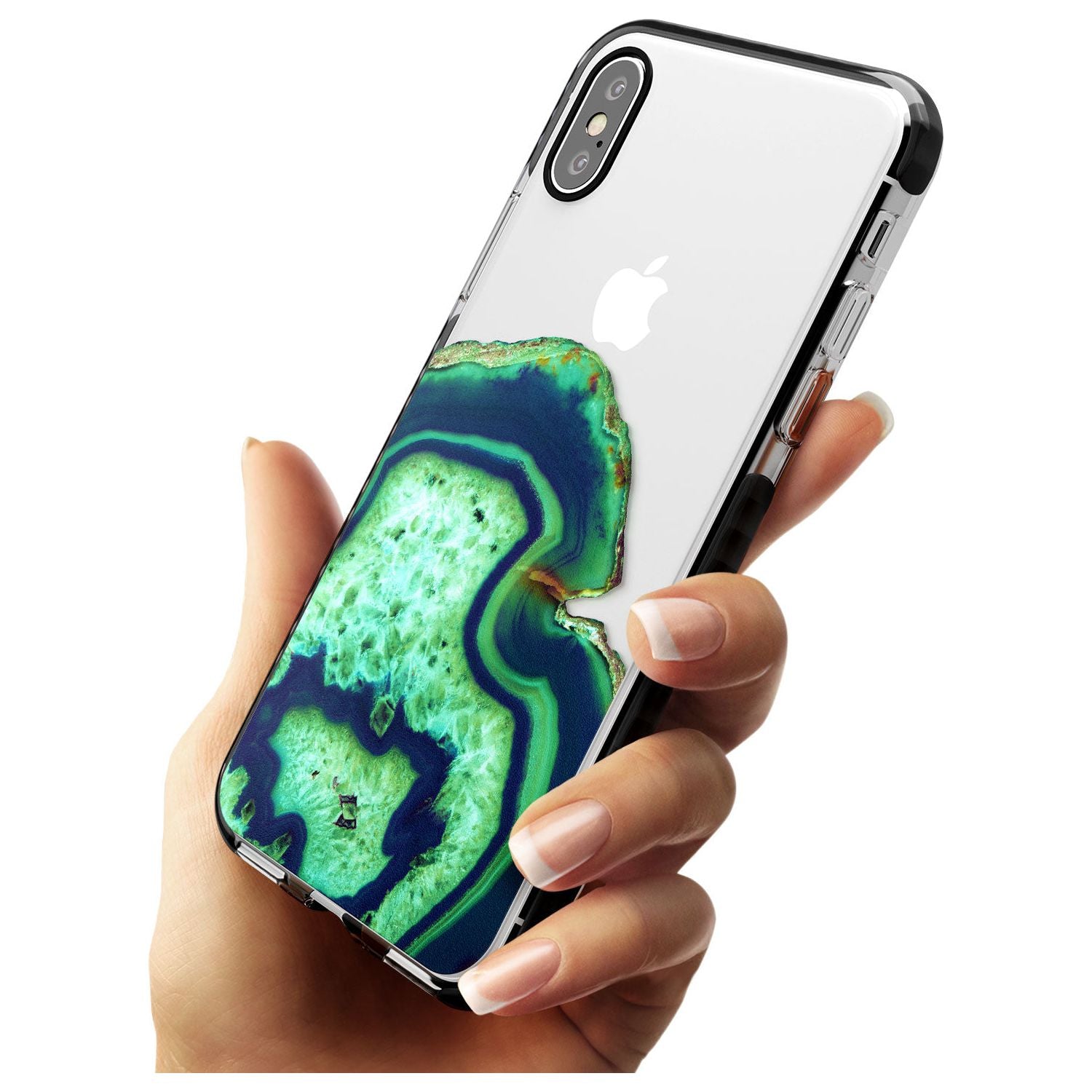 Neon Green & Blue Agate Crystal Transparent Design Black Impact Phone Case for iPhone X XS Max XR