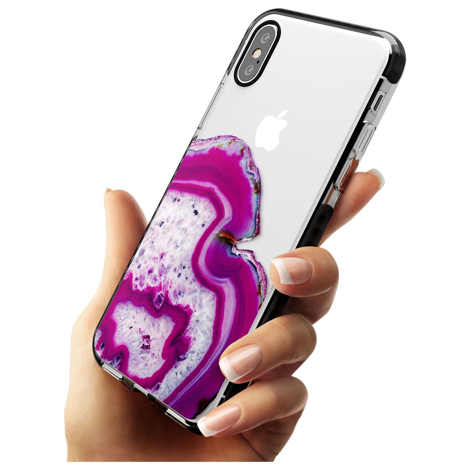 Violet & White Swirl Agate Crystal Clear Design Black Impact Phone Case for iPhone X XS Max XR