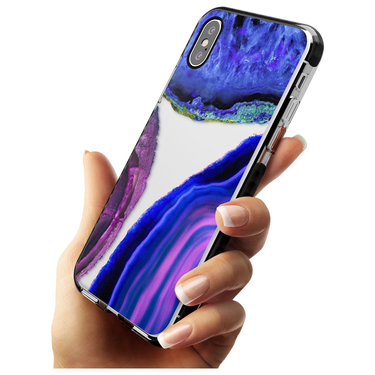 Purple & Blue Agate Gemstone Clear Design Black Impact Phone Case for iPhone X XS Max XR