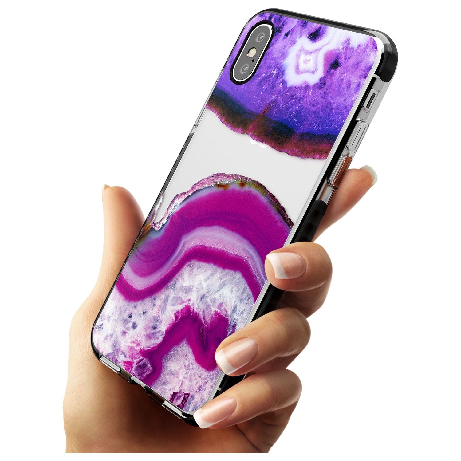 Purple & White Gemstone Crystal Clear Design Black Impact Phone Case for iPhone X XS Max XR