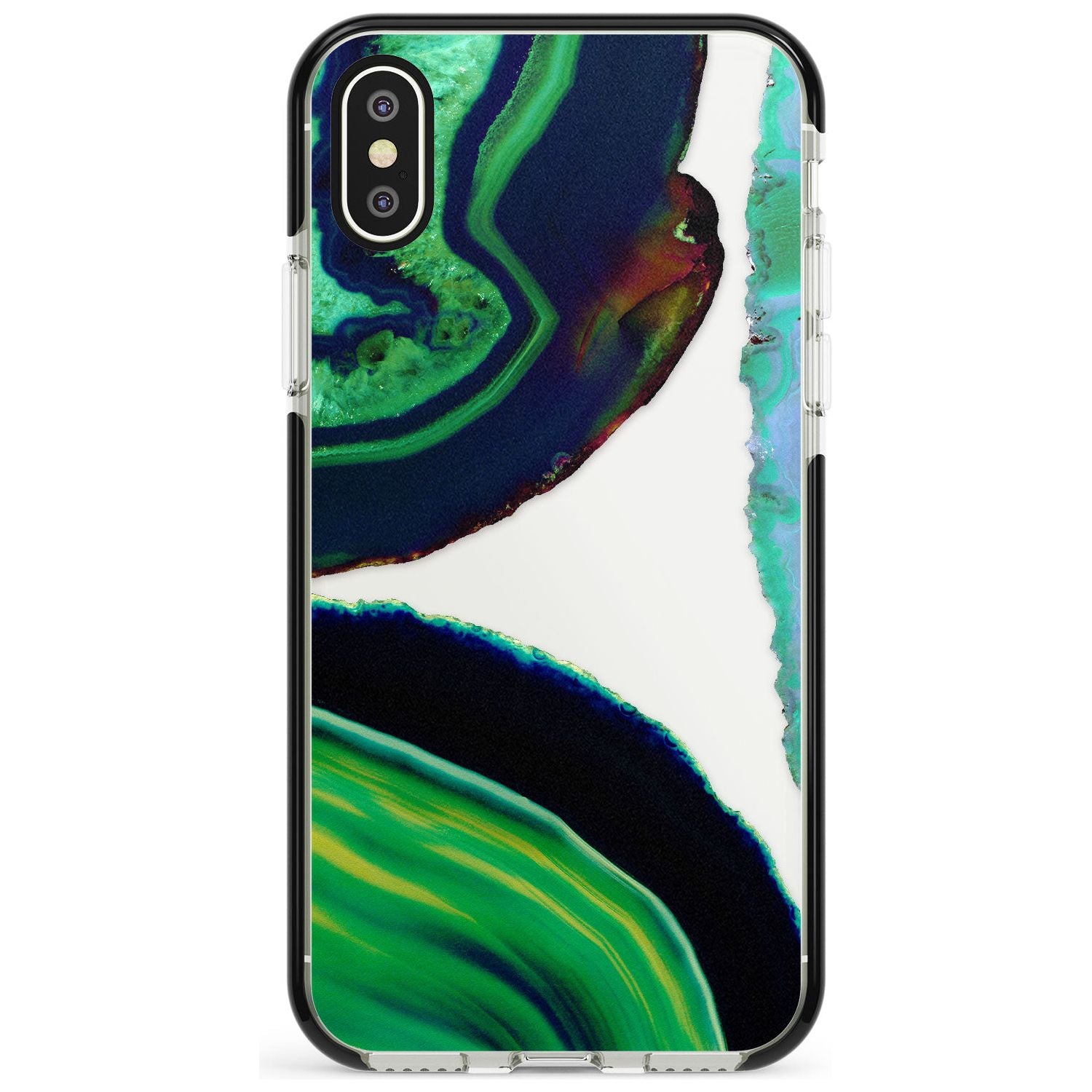 Green & Navy Gemstone Crystal Clear Design Black Impact Phone Case for iPhone X XS Max XR