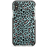 Light Pink on Blue Leopard Print Pattern Black Impact Phone Case for iPhone X XS Max XR