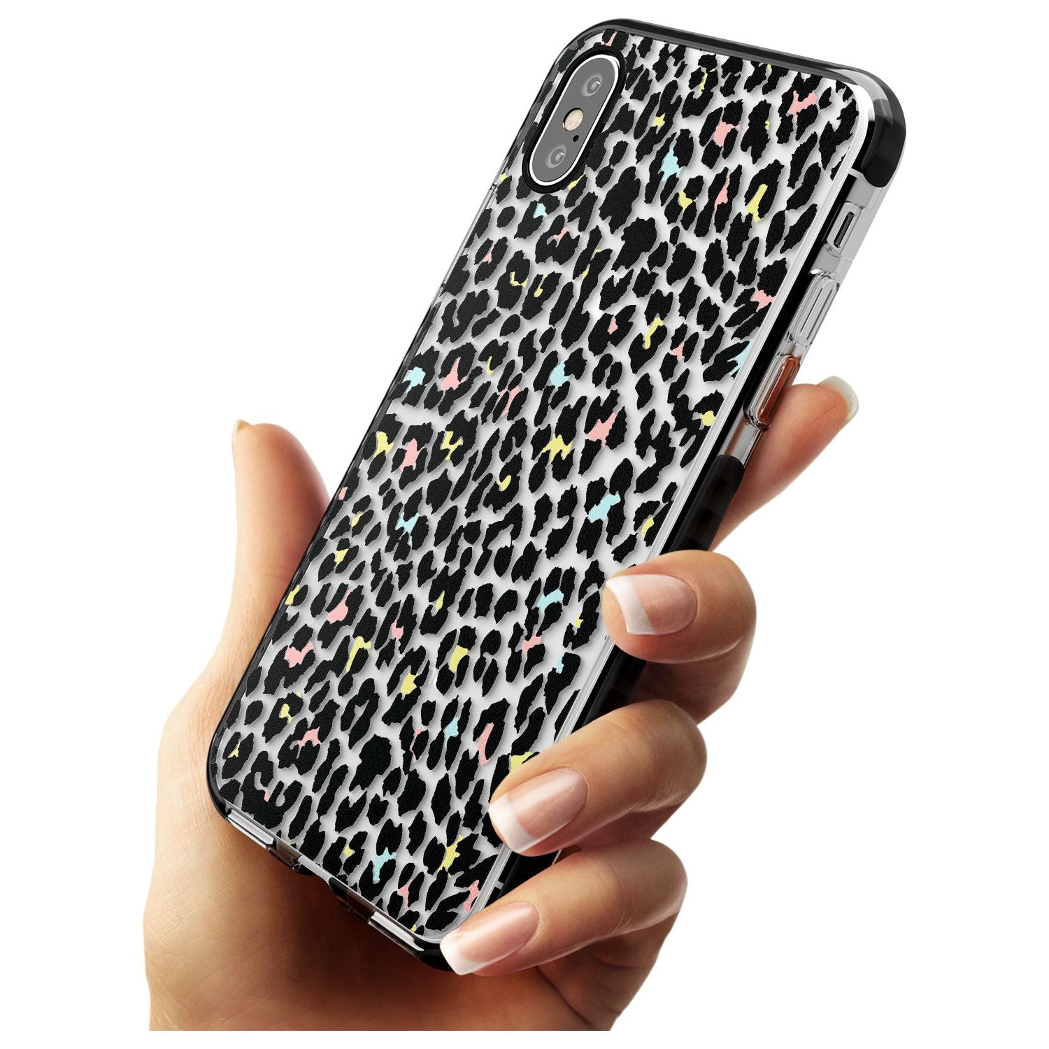 Mixed Pastels Leopard Print - Transparent Black Impact Phone Case for iPhone X XS Max XR