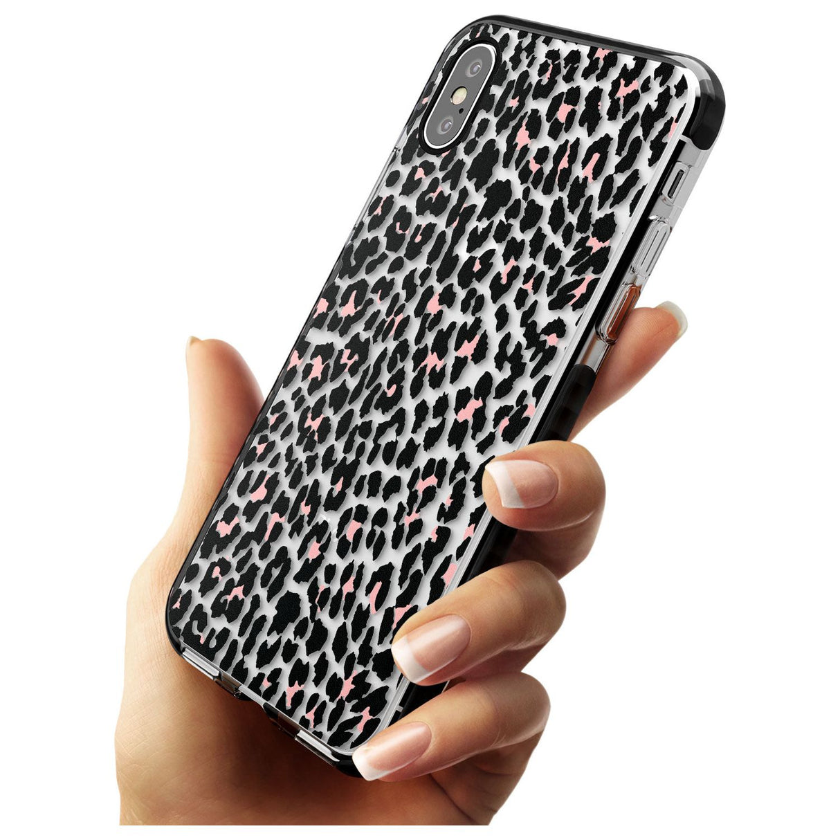 Light Pink Leopard Print - Transparent Black Impact Phone Case for iPhone X XS Max XR