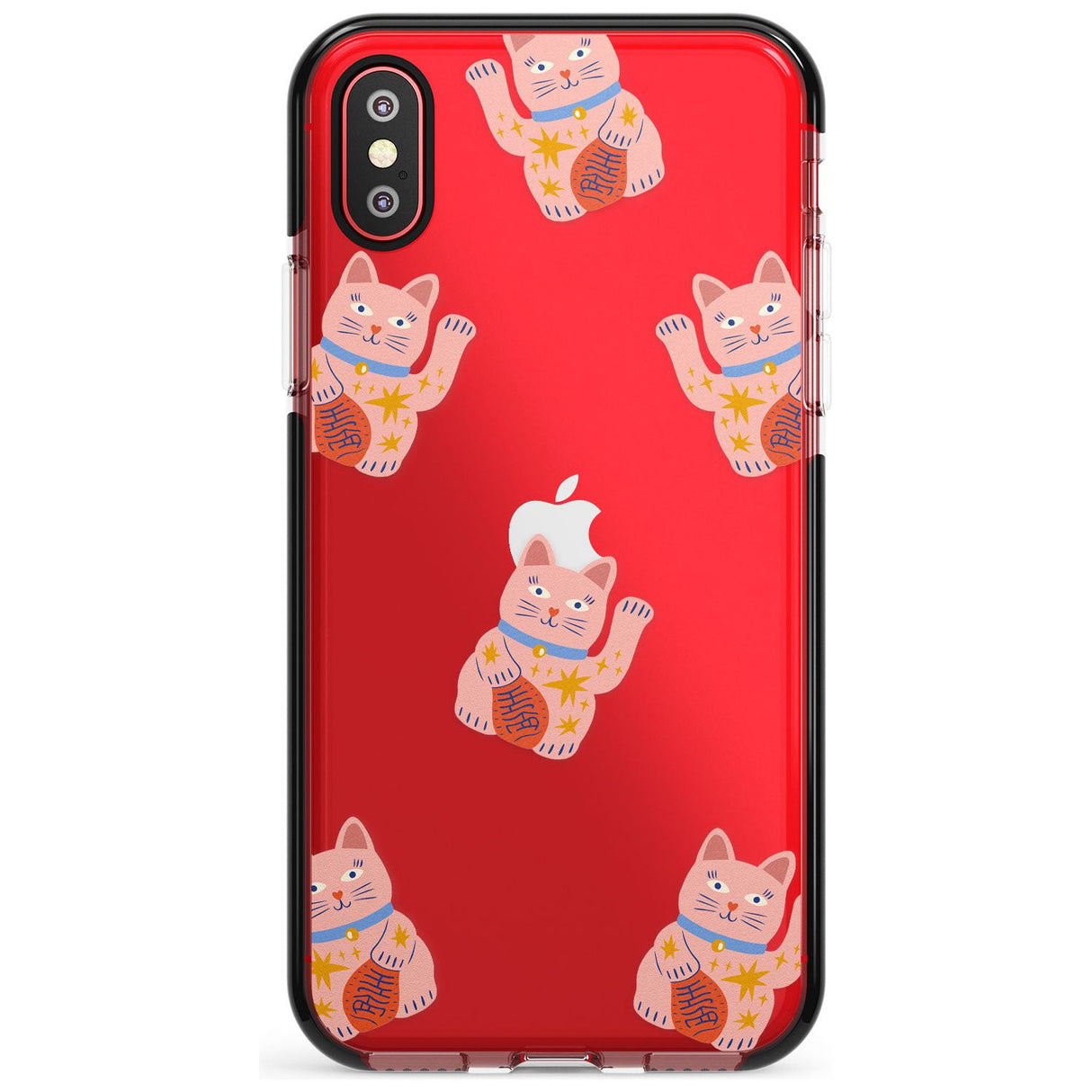 Waving Cat Pattern Black Impact Phone Case for iPhone X XS Max XR