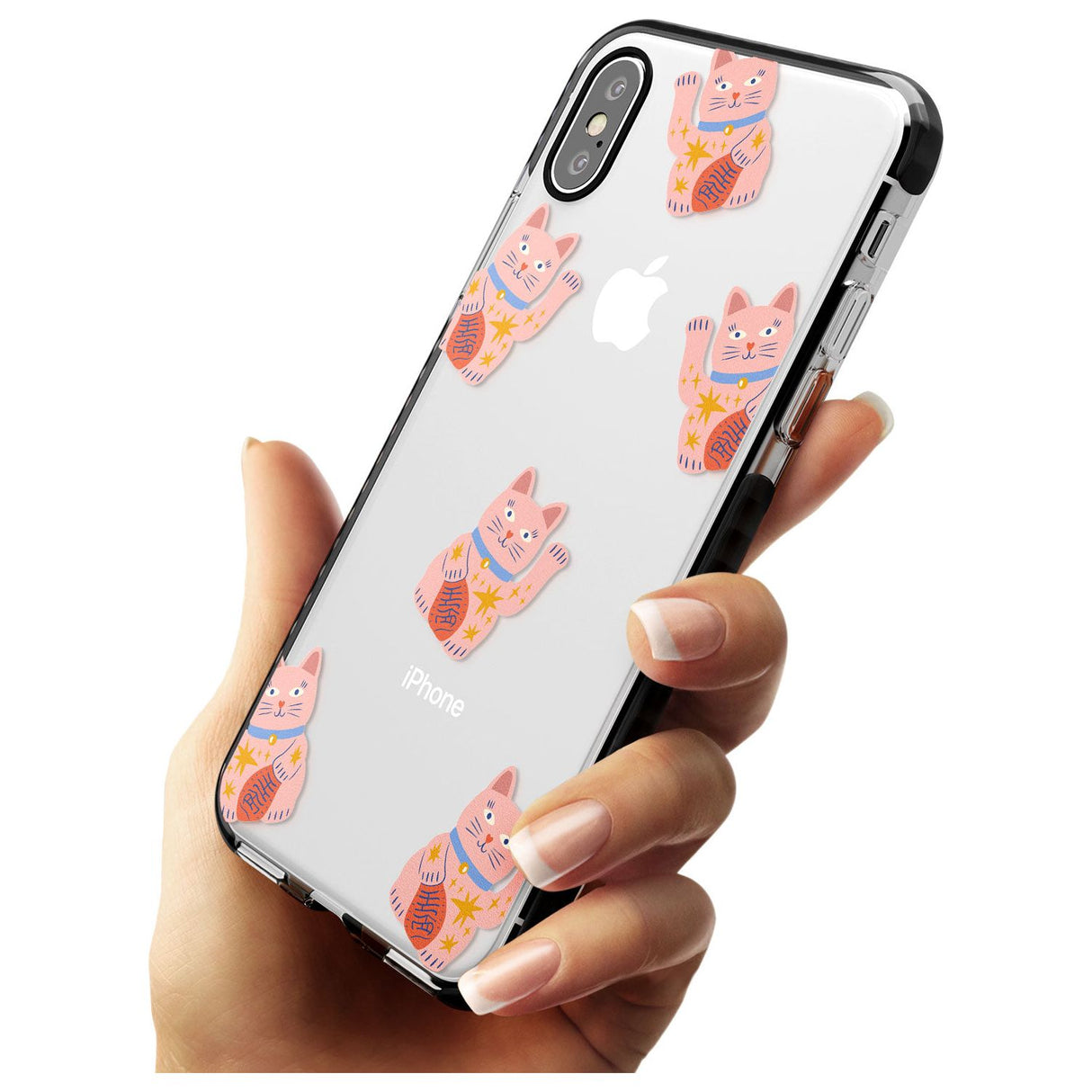 Waving Cat Pattern Black Impact Phone Case for iPhone X XS Max XR