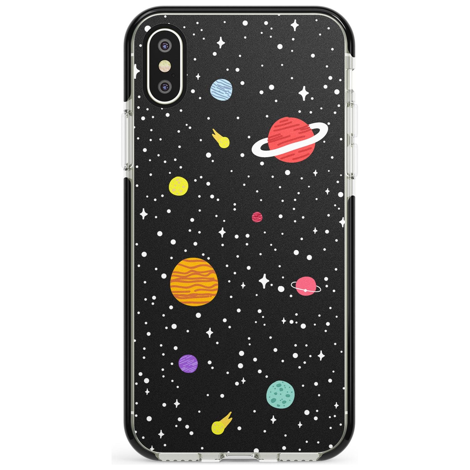 Cute Cartoon Planets Black Impact Phone Case for iPhone X XS Max XR