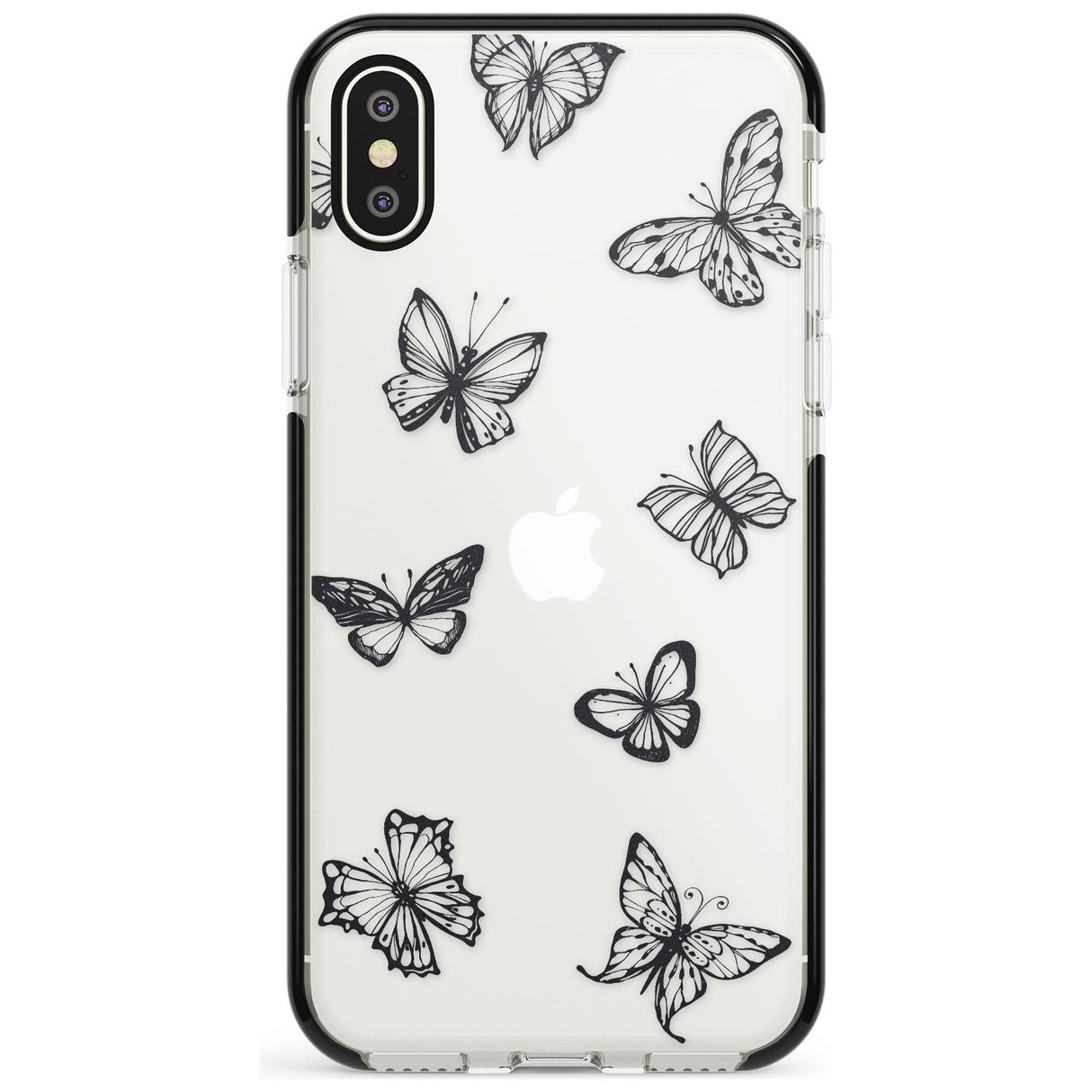 Grey Butterfly Line Pattern Black Impact Phone Case for iPhone X XS Max XR