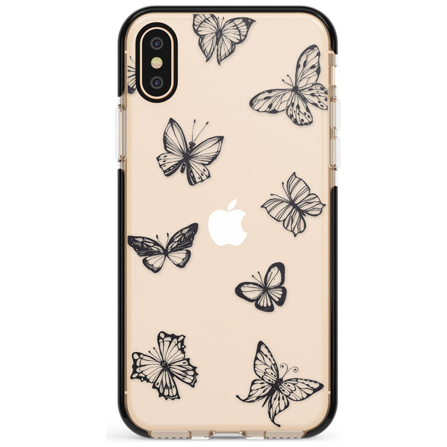 Grey Butterfly Line Pattern Black Impact Phone Case for iPhone X XS Max XR