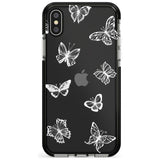 White Butterfly Line Pattern Black Impact Phone Case for iPhone X XS Max XR