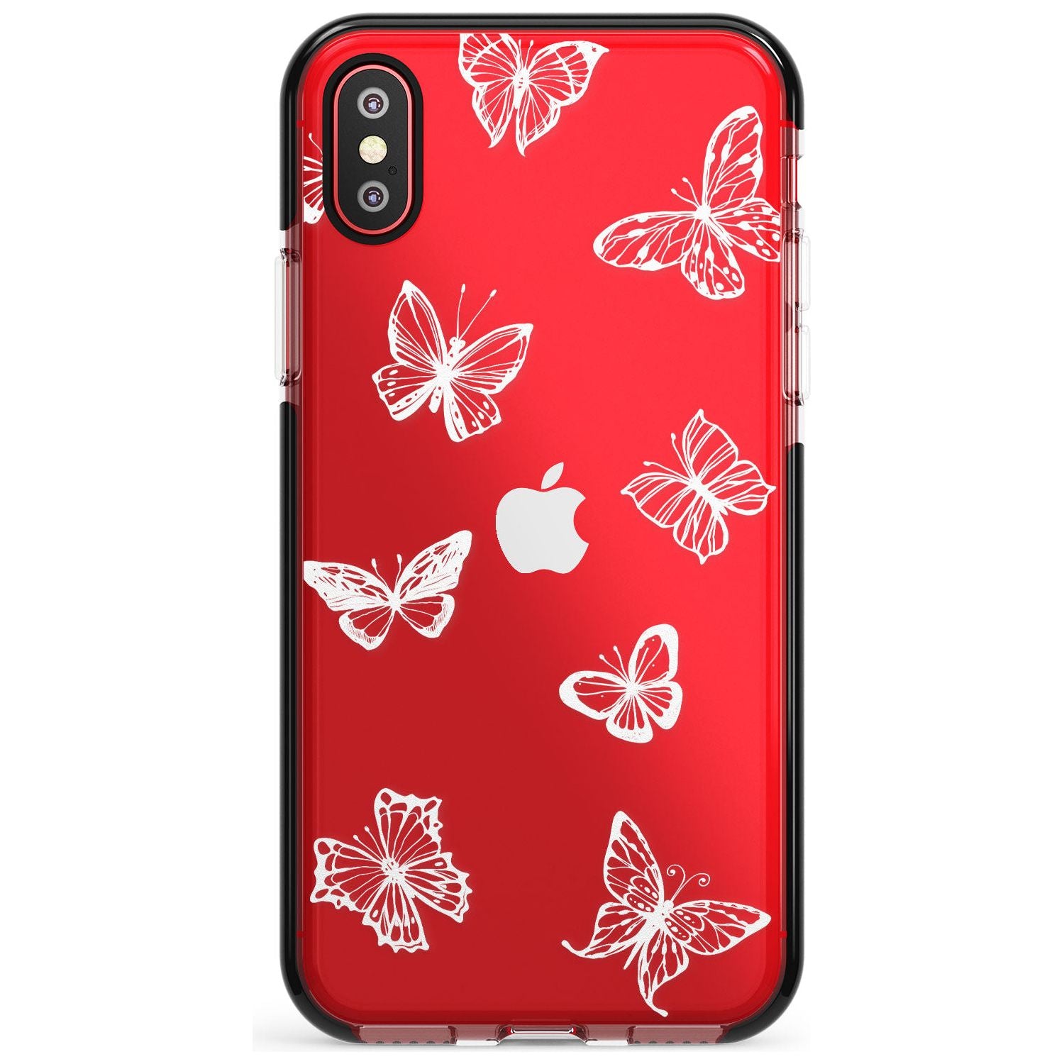 White Butterfly Line Pattern Black Impact Phone Case for iPhone X XS Max XR