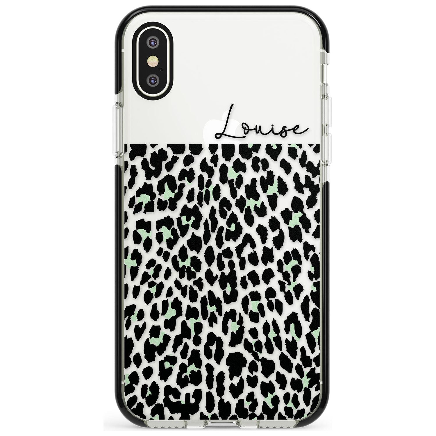 CustomSeafoam Green & Cursive Leopard Spots Black Impact Phone Case for iPhone X XS Max XR