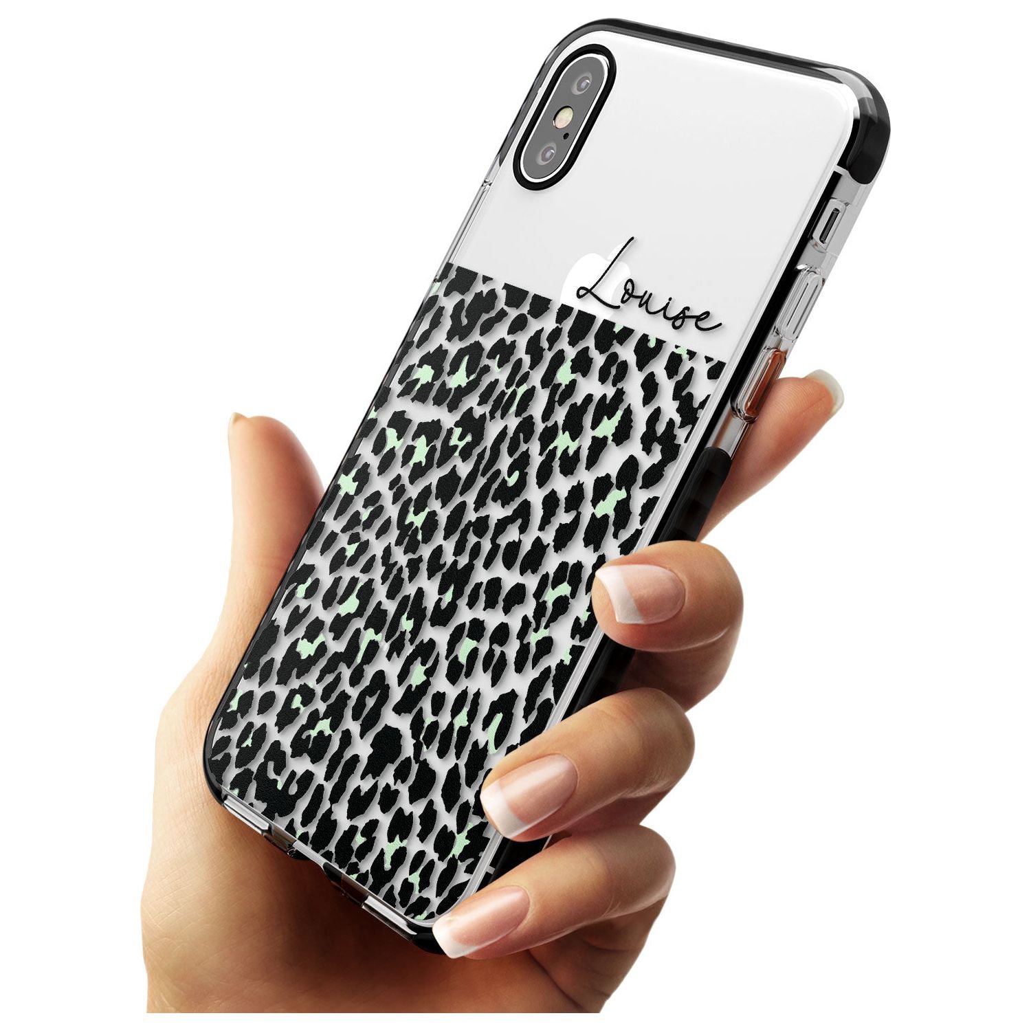 CustomSeafoam Green & Cursive Leopard Spots Black Impact Phone Case for iPhone X XS Max XR