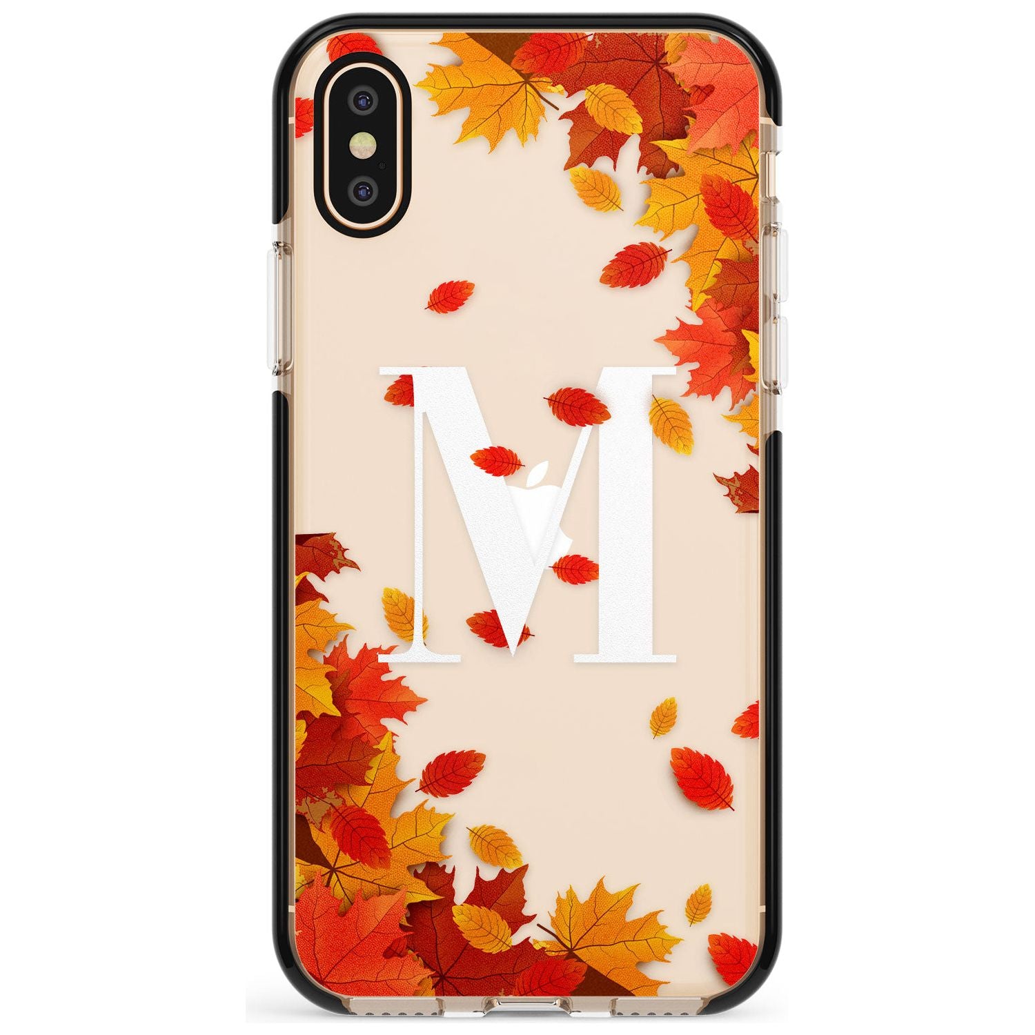 Personalised Monogram Autumn Leaves Black Impact Phone Case for iPhone X XS Max XR