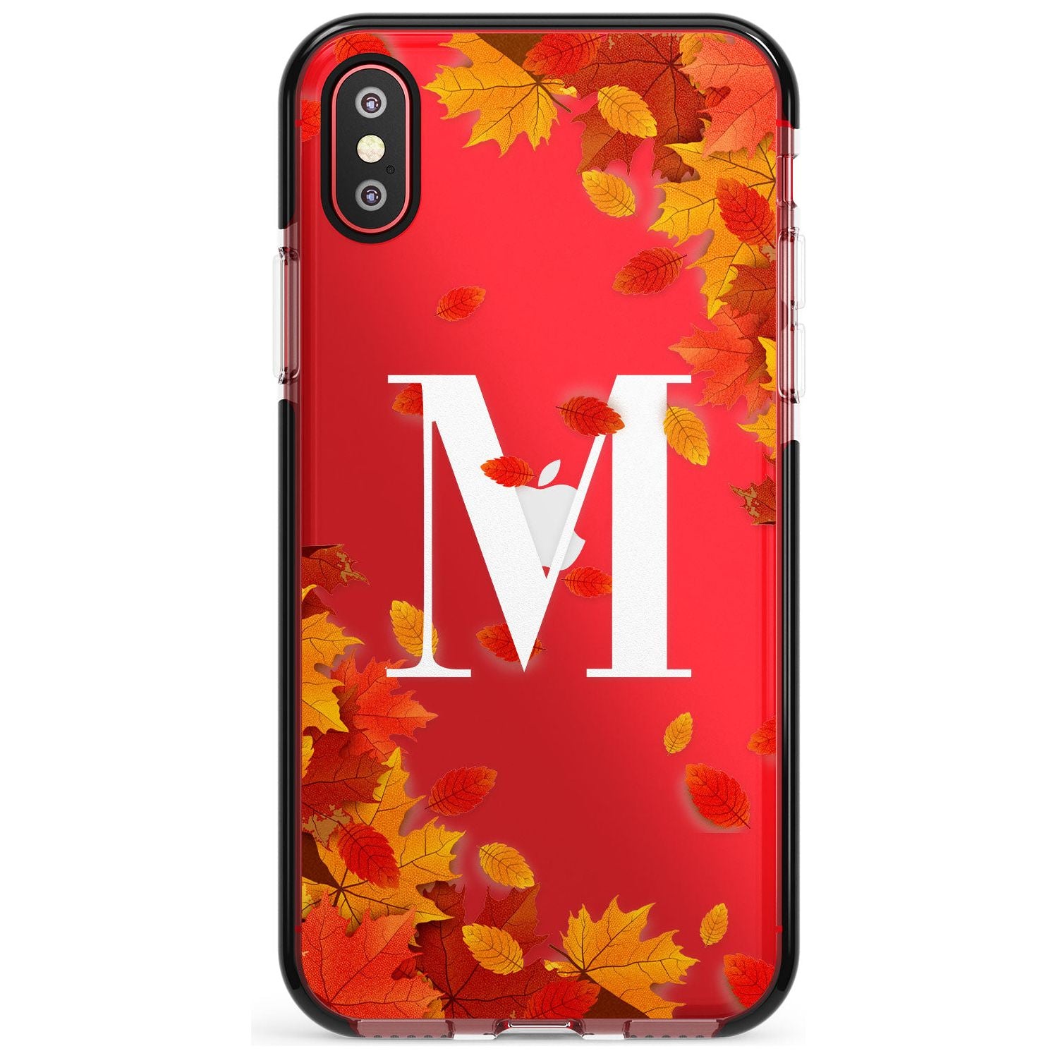Personalised Monogram Autumn Leaves Black Impact Phone Case for iPhone X XS Max XR